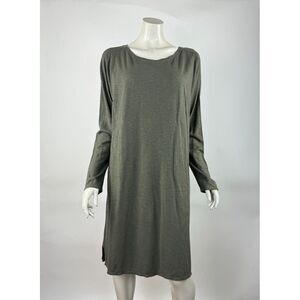 Eileen Fisher Organic Cotton Hemp  Dress Women‎ L EUC Long Sleeve Scoop neck